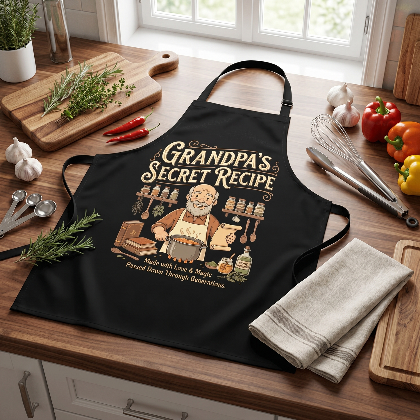 Grandpa Secret Recipe Apron – Funny Cooking & BBQ Apron Gift for Grandpa