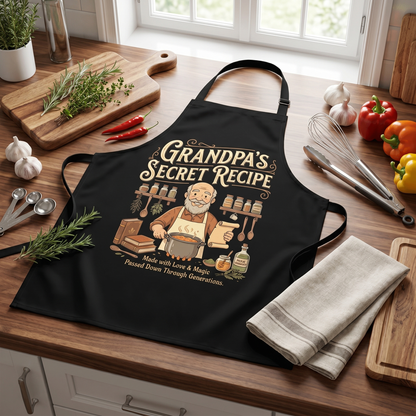 Grandpa Secret Recipe Apron – Funny Cooking & BBQ Apron Gift for Grandpa