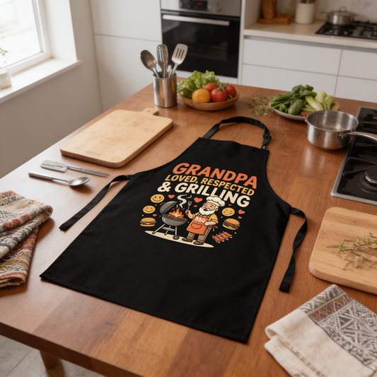 Grandpa Loved, Respected and Grilling Apron - Funny BBQ Grilling Apron Gift for Grandpa