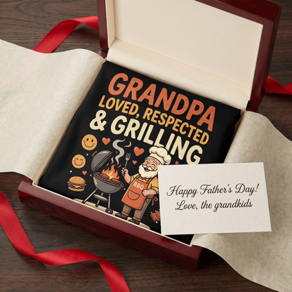 Grandpa Loved, Respected and Grilling Apron – Funny BBQ Grilling Apron Gift for Grandpa