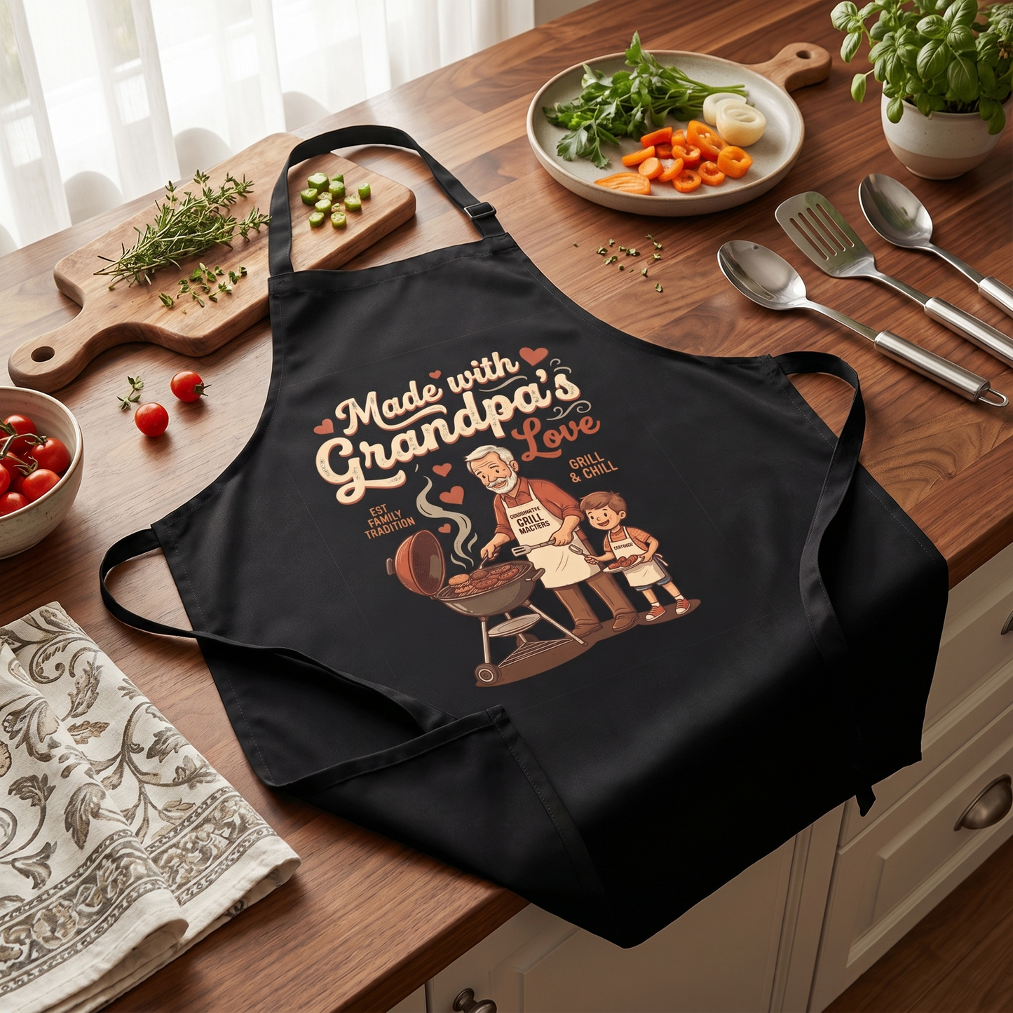 Made With Grandpa's Love Apron – Funny Cooking & BBQ Apron Gift for Grandpa