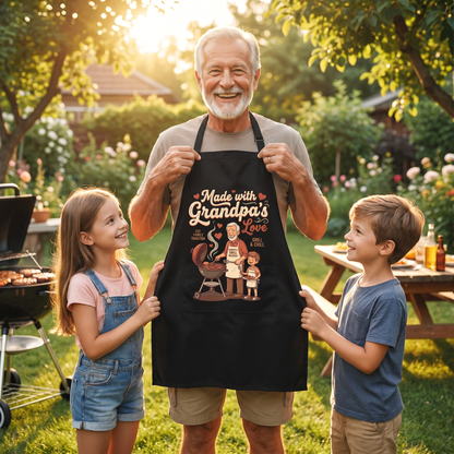 Made With Grandpa's Love Apron – Funny Cooking & BBQ Apron Gift for Grandpa