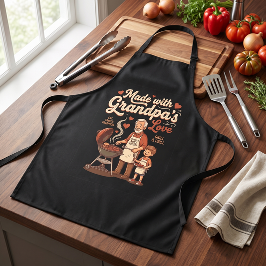 Made With Grandpa's Love Apron - Funny Cooking & BBQ Apron Gift for Grandpa