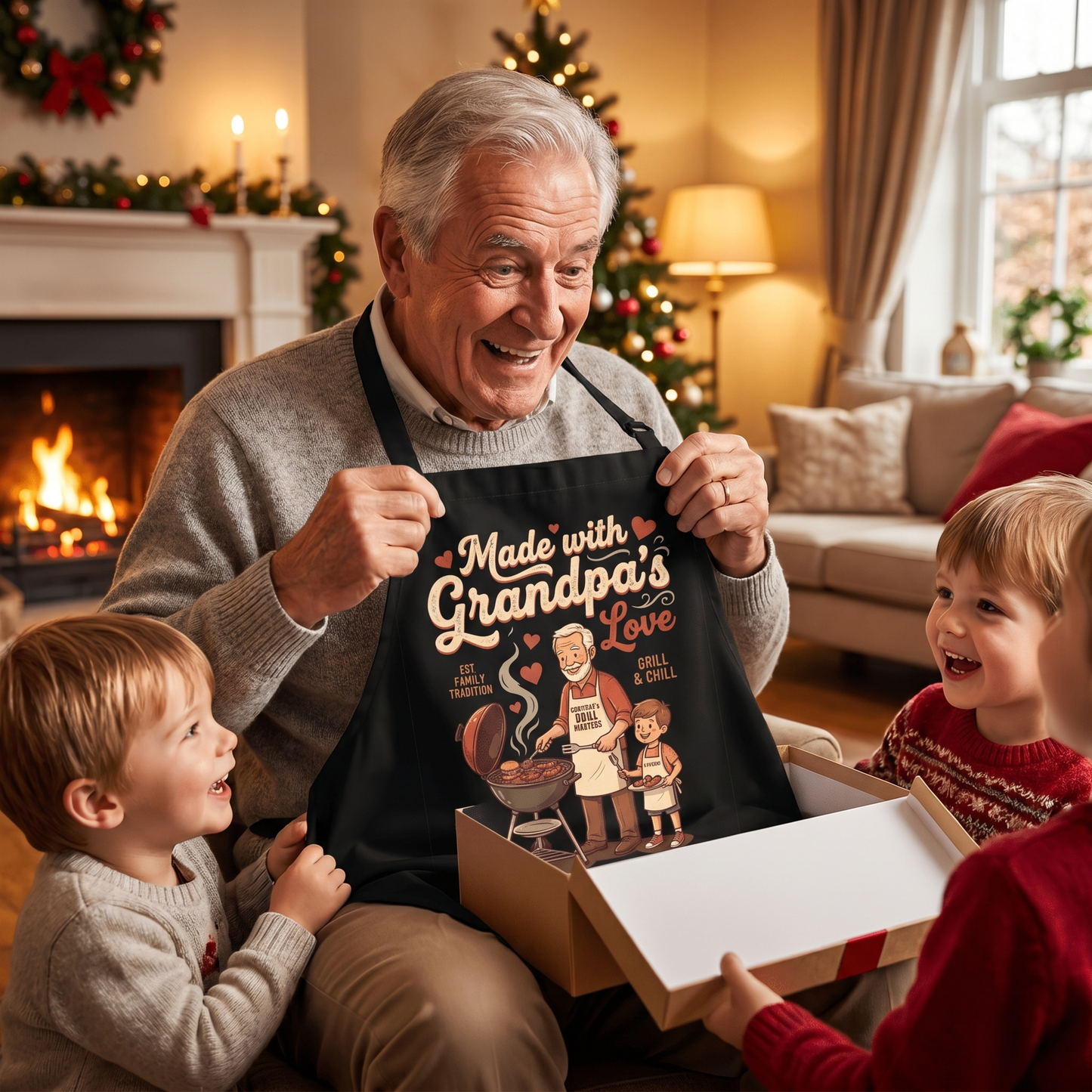 Made With Grandpa's Love Apron – Funny Cooking & BBQ Apron Gift for Grandpa