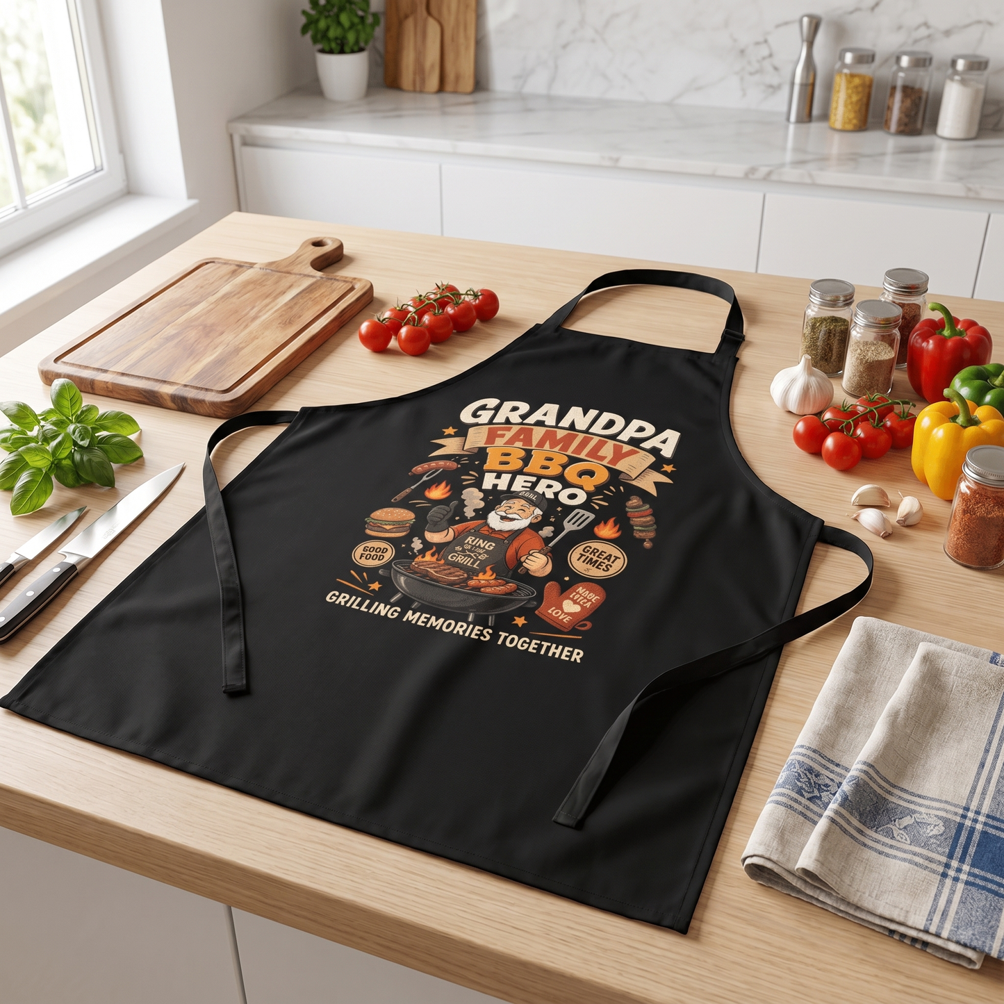 Grandpa Family BBQ Hero Apron – Funny BBQ Grilling Apron Gift for Grandpa