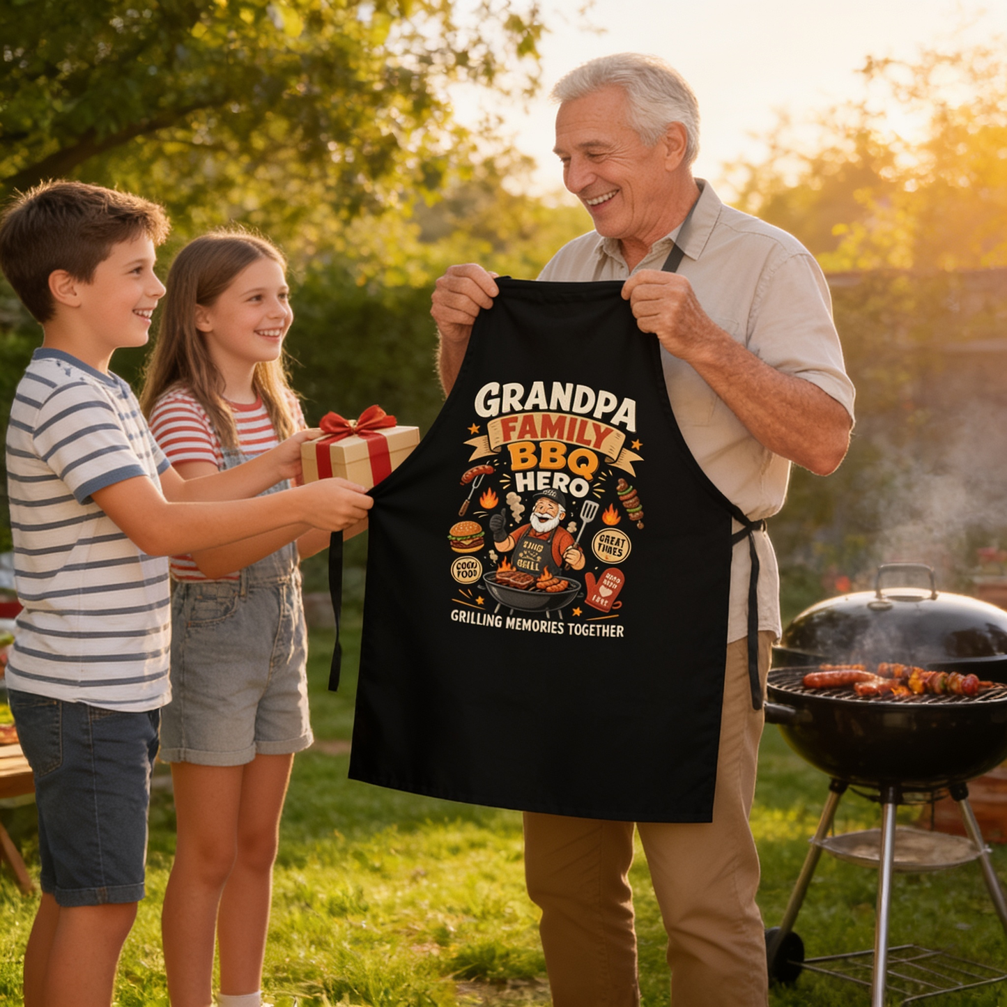 Grandpa Family BBQ Hero Apron – Funny BBQ Grilling Apron Gift for Grandpa