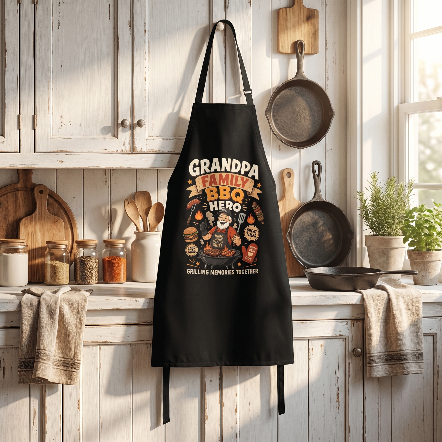 Grandpa Family BBQ Hero Apron – Funny BBQ Grilling Apron Gift for Grandpa
