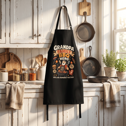 Grandpa Family BBQ Hero Apron – Funny BBQ Grilling Apron Gift for Grandpa