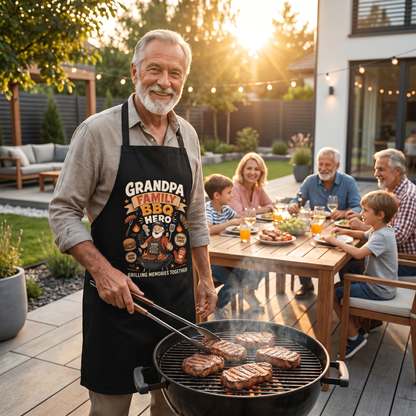 Grandpa Family BBQ Hero Apron – Funny BBQ Grilling Apron Gift for Grandpa