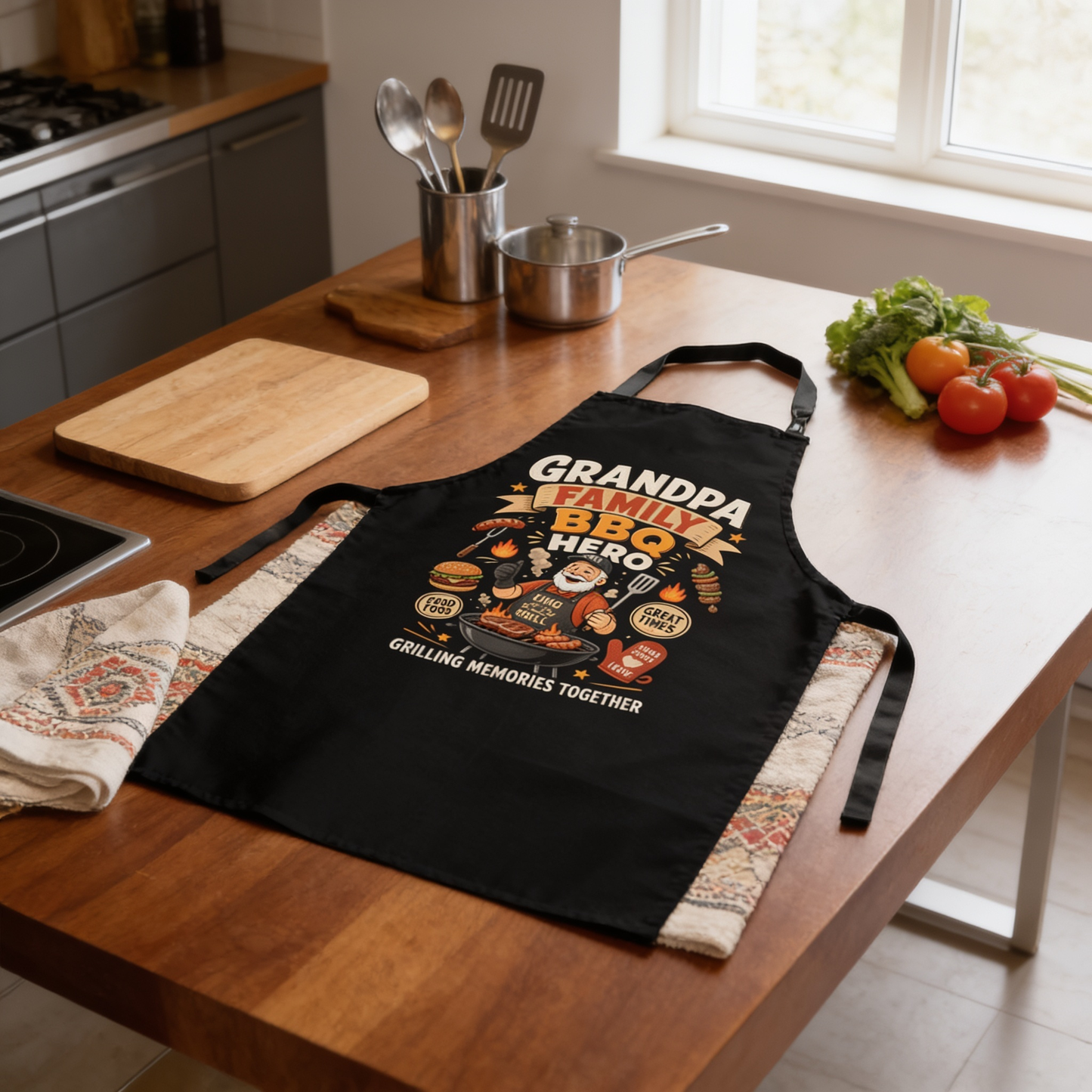 Grandpa Family BBQ Hero Apron – Funny BBQ Grilling Apron Gift for Grandpa