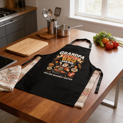 Grandpa Family BBQ Hero Apron – Funny BBQ Grilling Apron Gift for Grandpa
