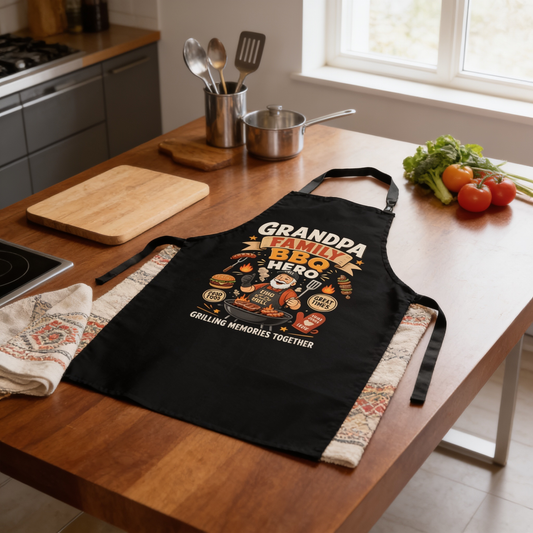 Grandpa Family BBQ Hero Apron - Funny BBQ Grilling Apron Gift for Grandpa