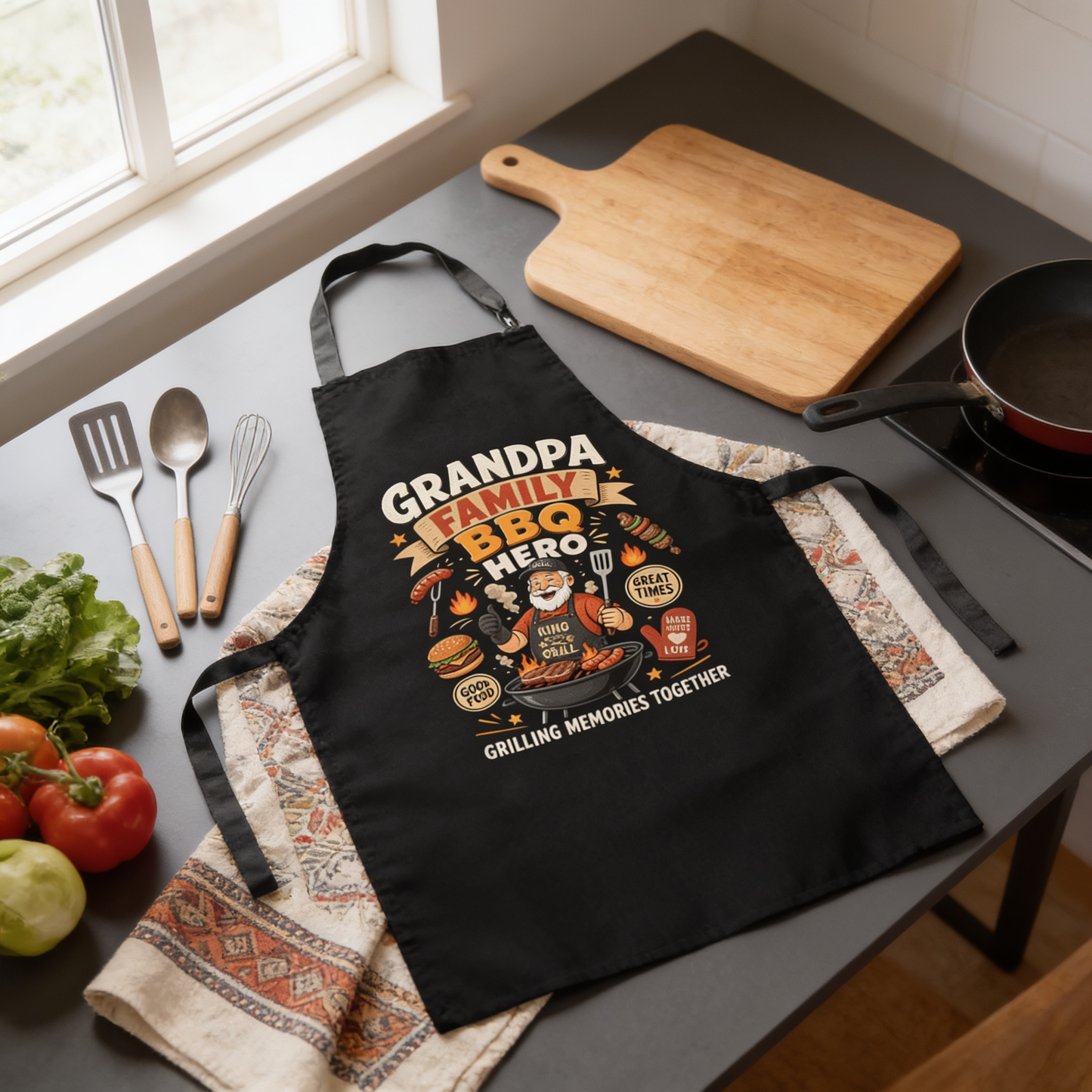 Grandpa Family BBQ Hero Apron – Funny BBQ Grilling Apron Gift for Grandpa