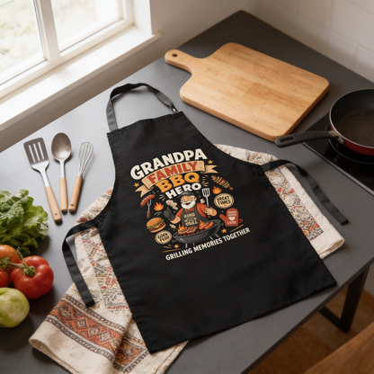 Grandpa Family BBQ Hero Apron – Funny BBQ Grilling Apron Gift for Grandpa