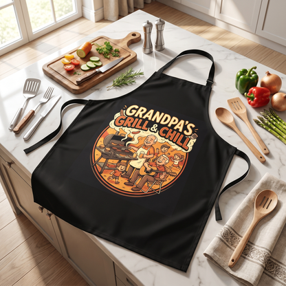 Grandpa's Grill and Chill Apron – Funny BBQ Grilling Apron Gift for Grandpa