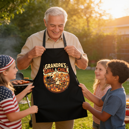 Grandpa's Grill and Chill Apron – Funny BBQ Grilling Apron Gift for Grandpa