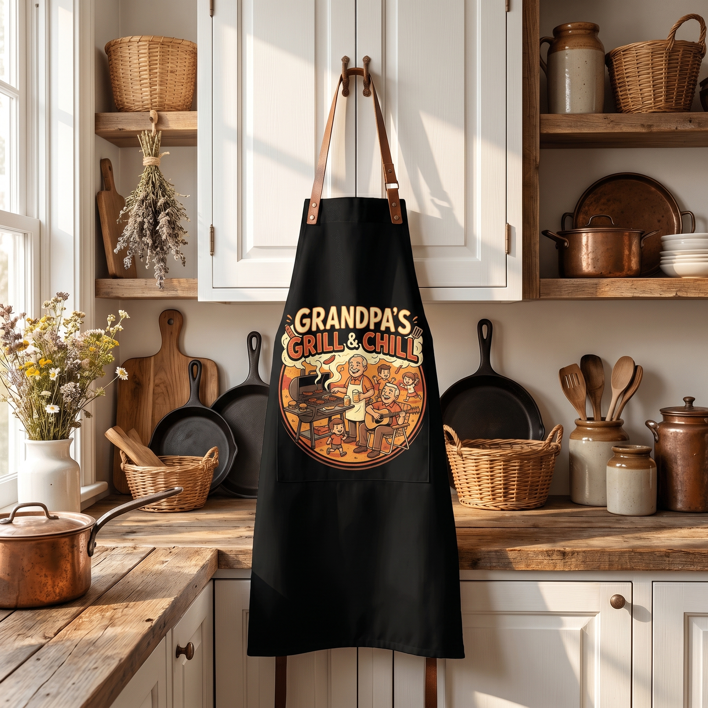 Grandpa's Grill and Chill Apron – Funny BBQ Grilling Apron Gift for Grandpa