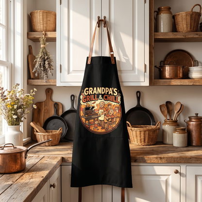 Grandpa's Grill and Chill Apron – Funny BBQ Grilling Apron Gift for Grandpa