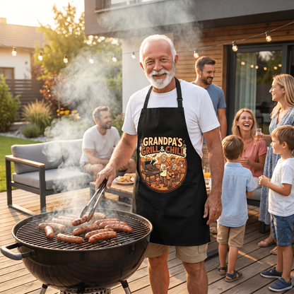 Grandpa's Grill and Chill Apron – Funny BBQ Grilling Apron Gift for Grandpa