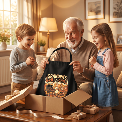 Grandpa's Grill and Chill Apron – Funny BBQ Grilling Apron Gift for Grandpa