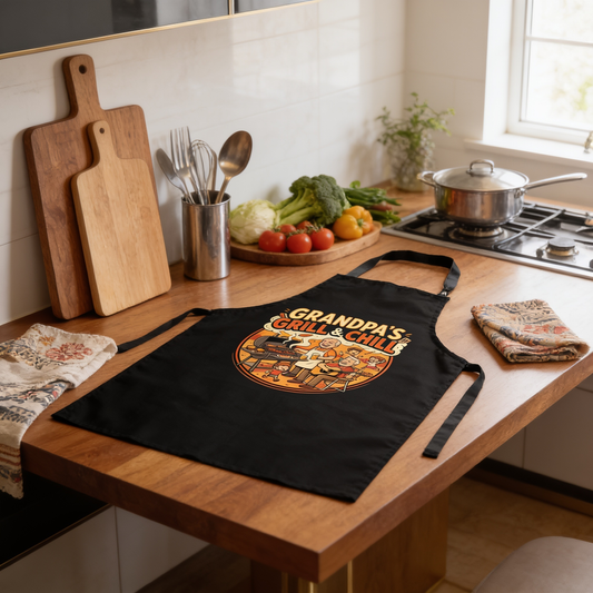 Grandpa's Grill and Chill Apron - Funny BBQ Grilling Apron Gift for Grandpa