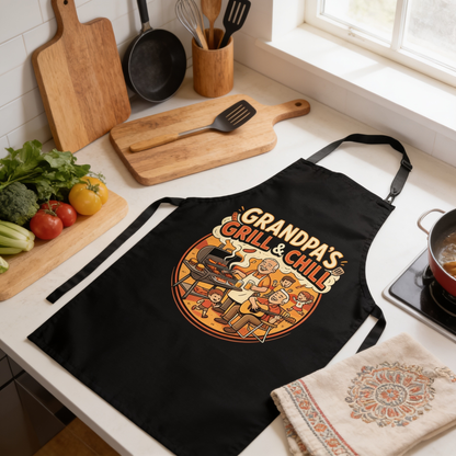 Grandpa's Grill and Chill Apron – Funny BBQ Grilling Apron Gift for Grandpa