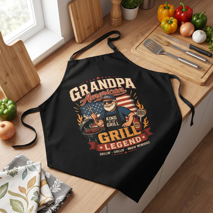 Grandpa America Grill Legend Apron – Patriotic BBQ Grilling Apron Gift for Grandpa