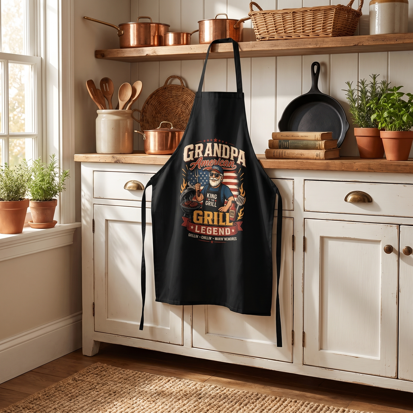 Grandpa America Grill Legend Apron – Patriotic BBQ Grilling Apron Gift for Grandpa
