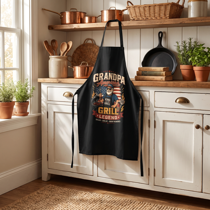 Grandpa America Grill Legend Apron – Patriotic BBQ Grilling Apron Gift for Grandpa