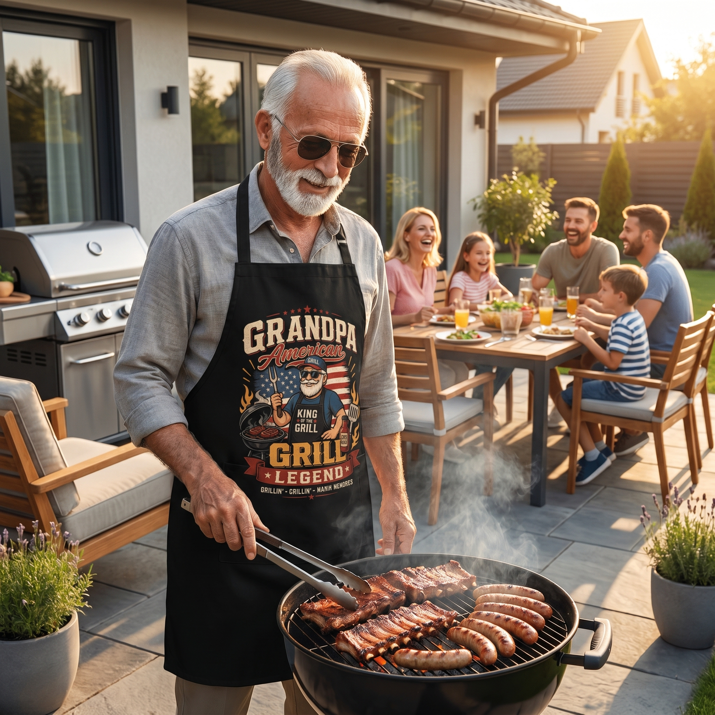 Grandpa America Grill Legend Apron – Patriotic BBQ Grilling Apron Gift for Grandpa