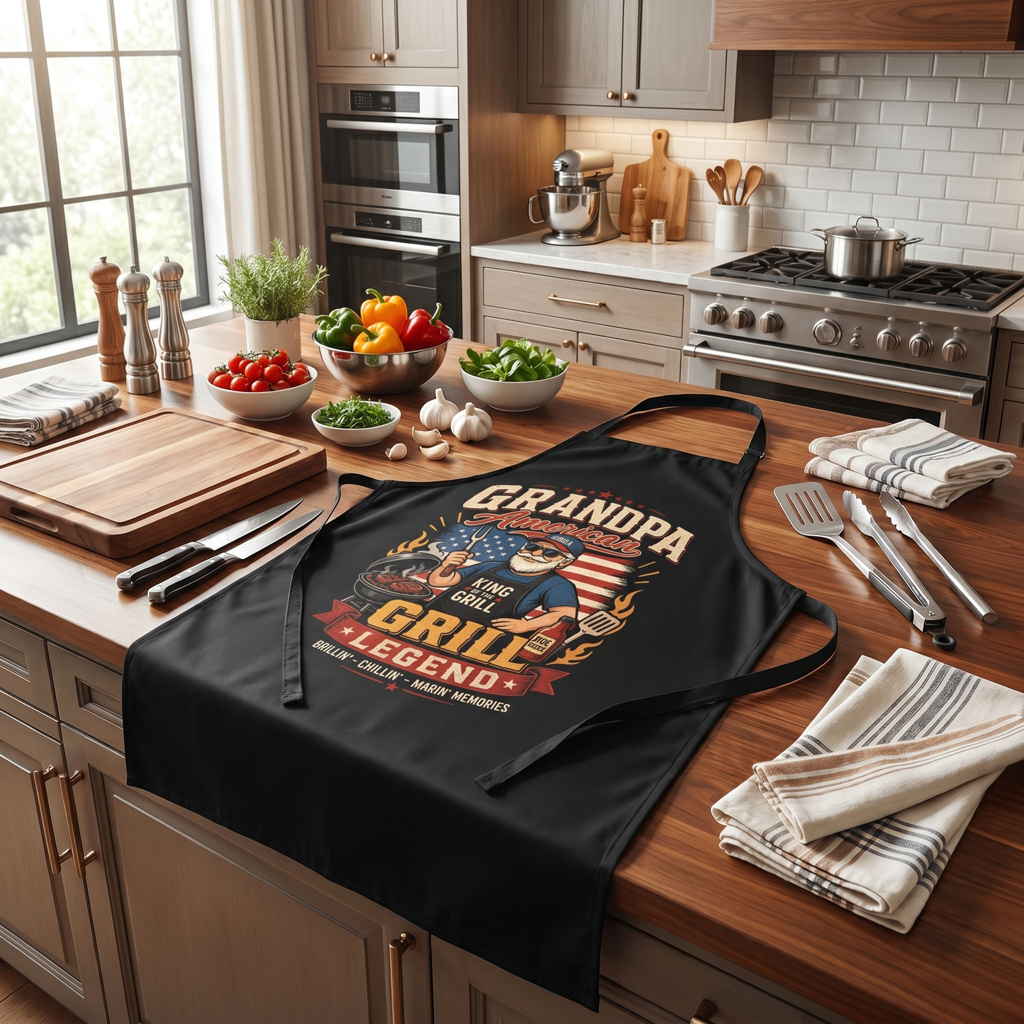 Grandpa America Grill Legend Apron – Patriotic BBQ Grilling Apron Gift for Grandpa