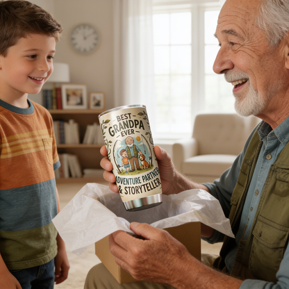 Best Grandpa Ever Adventure Partner 20oz Tumbler – Stainless Steel Travel Mug Gift for Grandpa