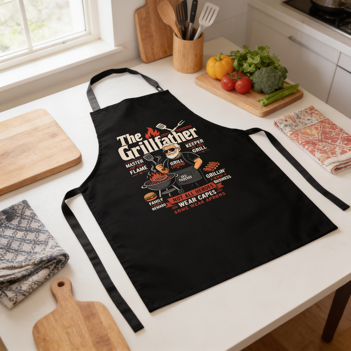The Grillfather Apron – Funny BBQ Grilling Apron Gift for Grandpa