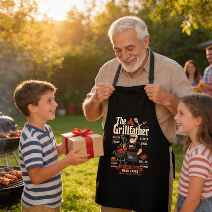 The Grillfather Apron – Funny BBQ Grilling Apron Gift for Grandpa