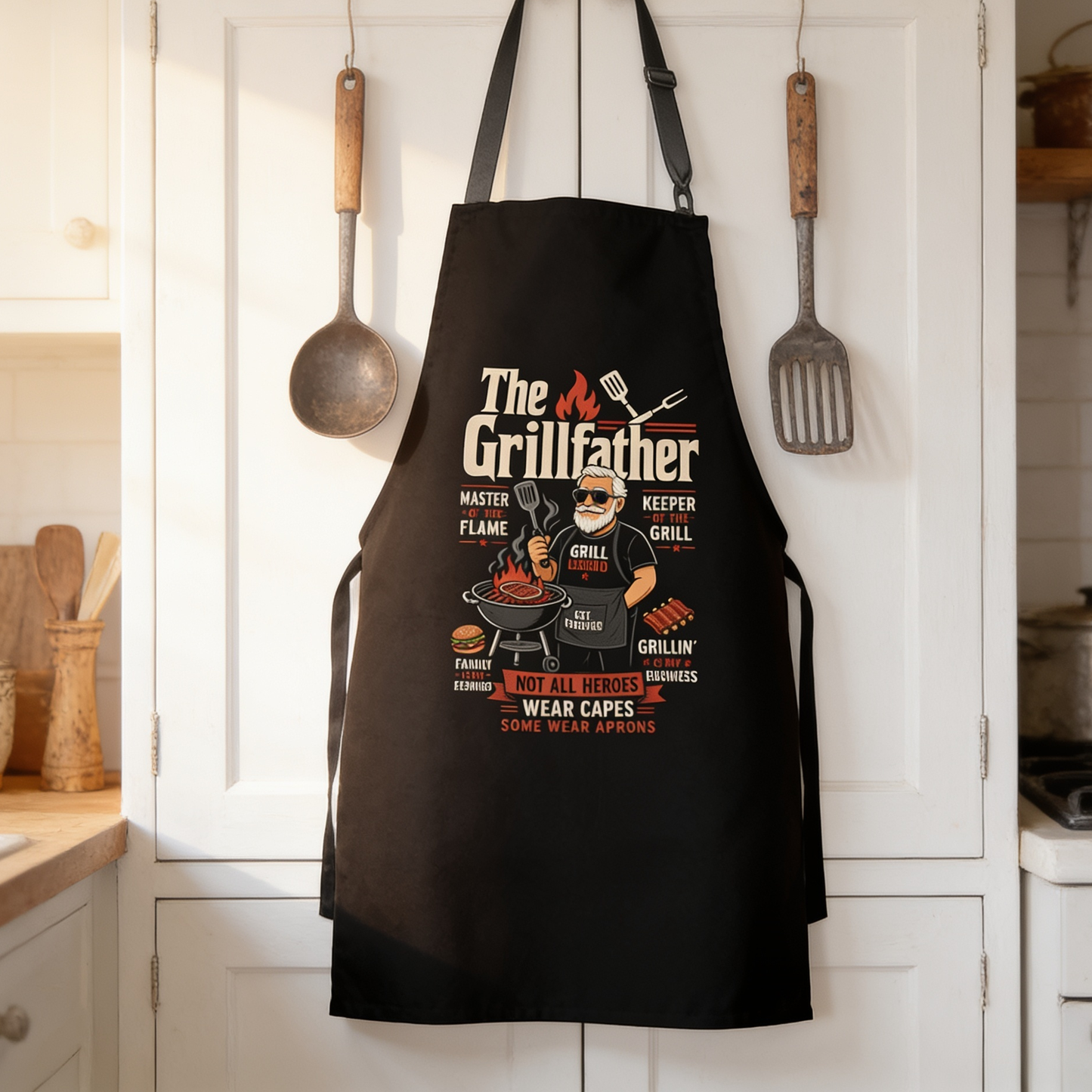 The Grillfather Apron – Funny BBQ Grilling Apron Gift for Grandpa