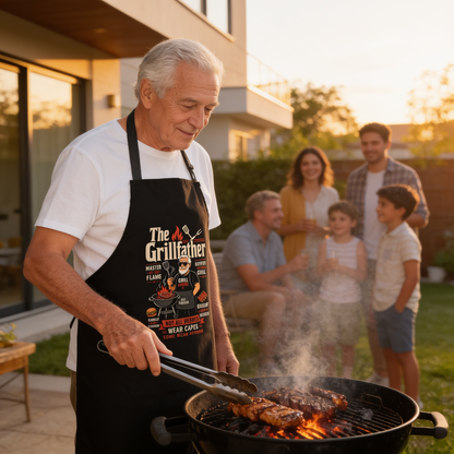The Grillfather Apron – Funny BBQ Grilling Apron Gift for Grandpa