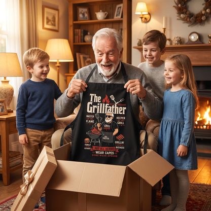 The Grillfather Apron – Funny BBQ Grilling Apron Gift for Grandpa