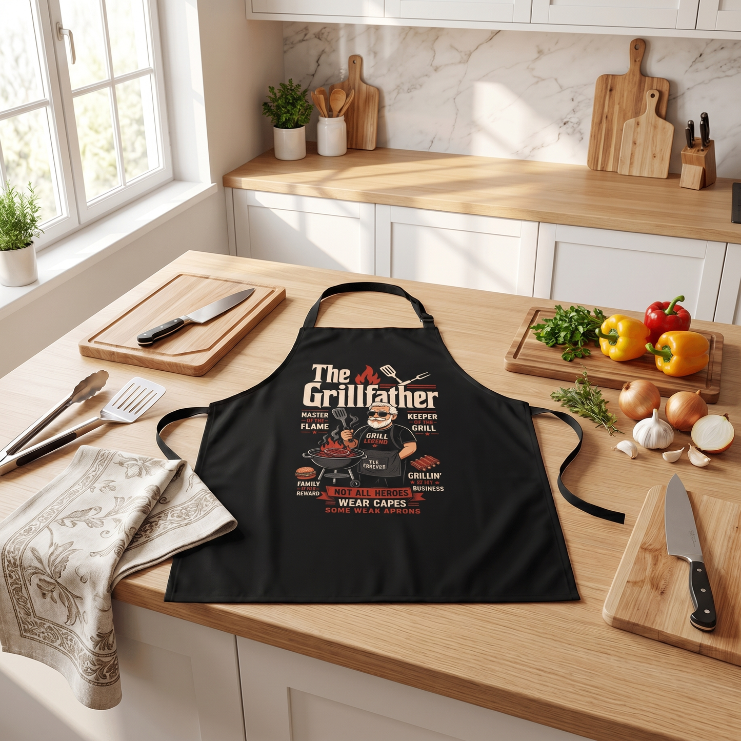 The Grillfather Apron – Funny BBQ Grilling Apron Gift for Grandpa