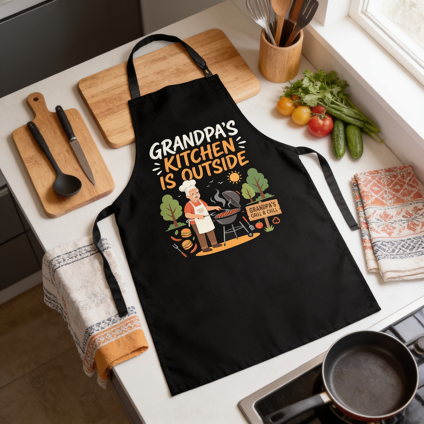 Grandpa's Kitchen Is Outside Apron – Funny BBQ Grilling Apron Gift for Grandpa