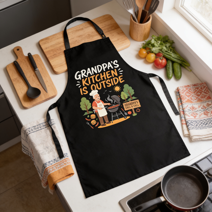 Grandpa's Kitchen Is Outside Apron – Funny BBQ Grilling Apron Gift for Grandpa