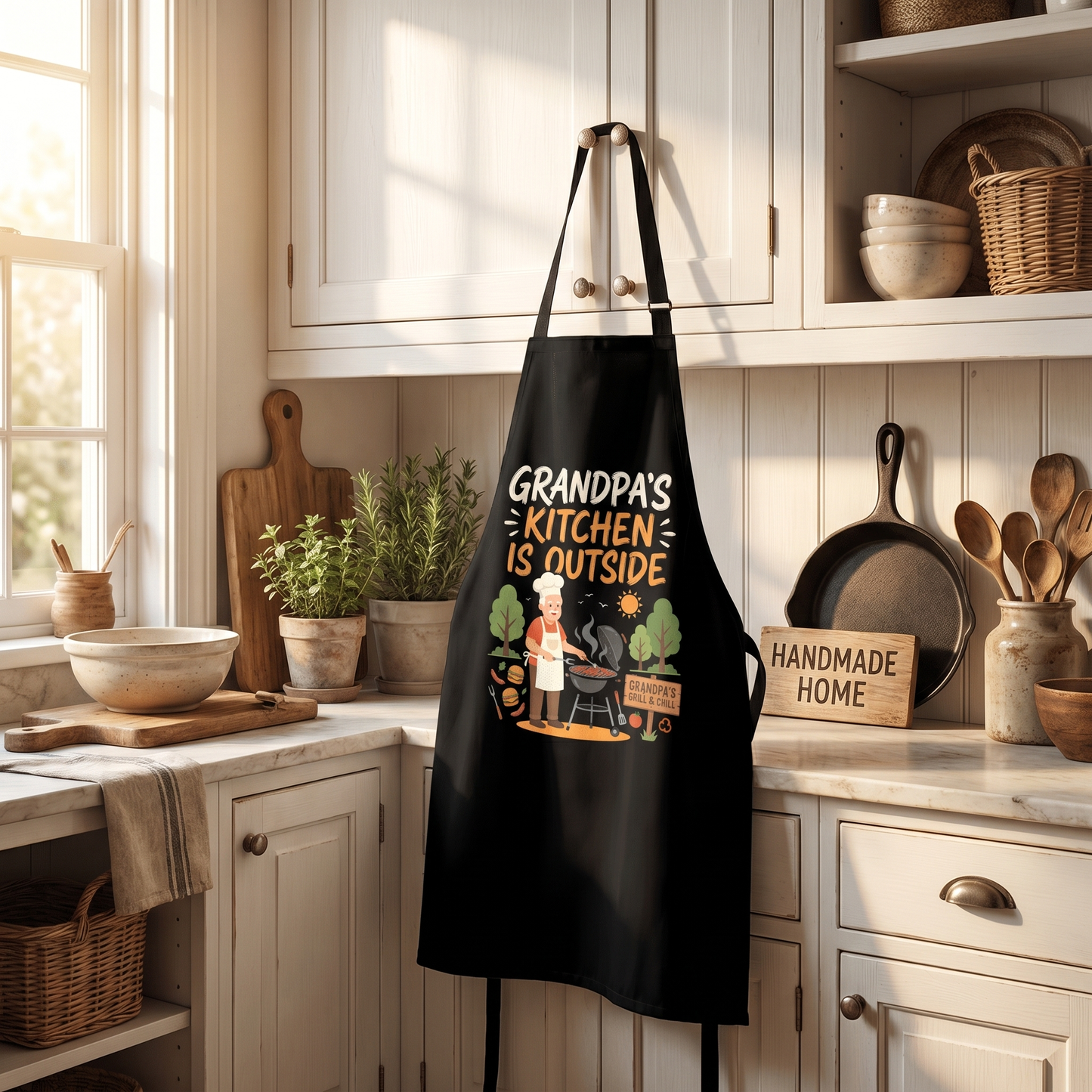 Grandpa's Kitchen Is Outside Apron – Funny BBQ Grilling Apron Gift for Grandpa
