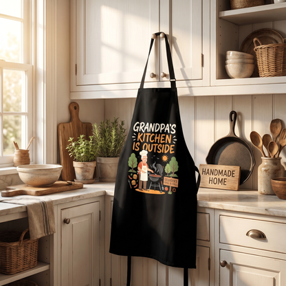 Grandpa's Kitchen Is Outside Apron – Funny BBQ Grilling Apron Gift for Grandpa