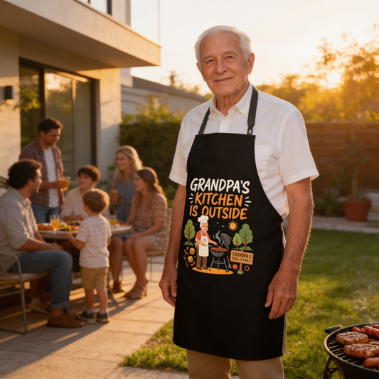 Grandpa's Kitchen Is Outside Apron - Funny BBQ Grilling Apron Gift for Grandpa