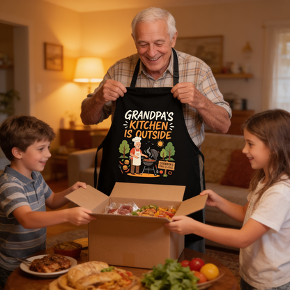Grandpa's Kitchen Is Outside Apron – Funny BBQ Grilling Apron Gift for Grandpa