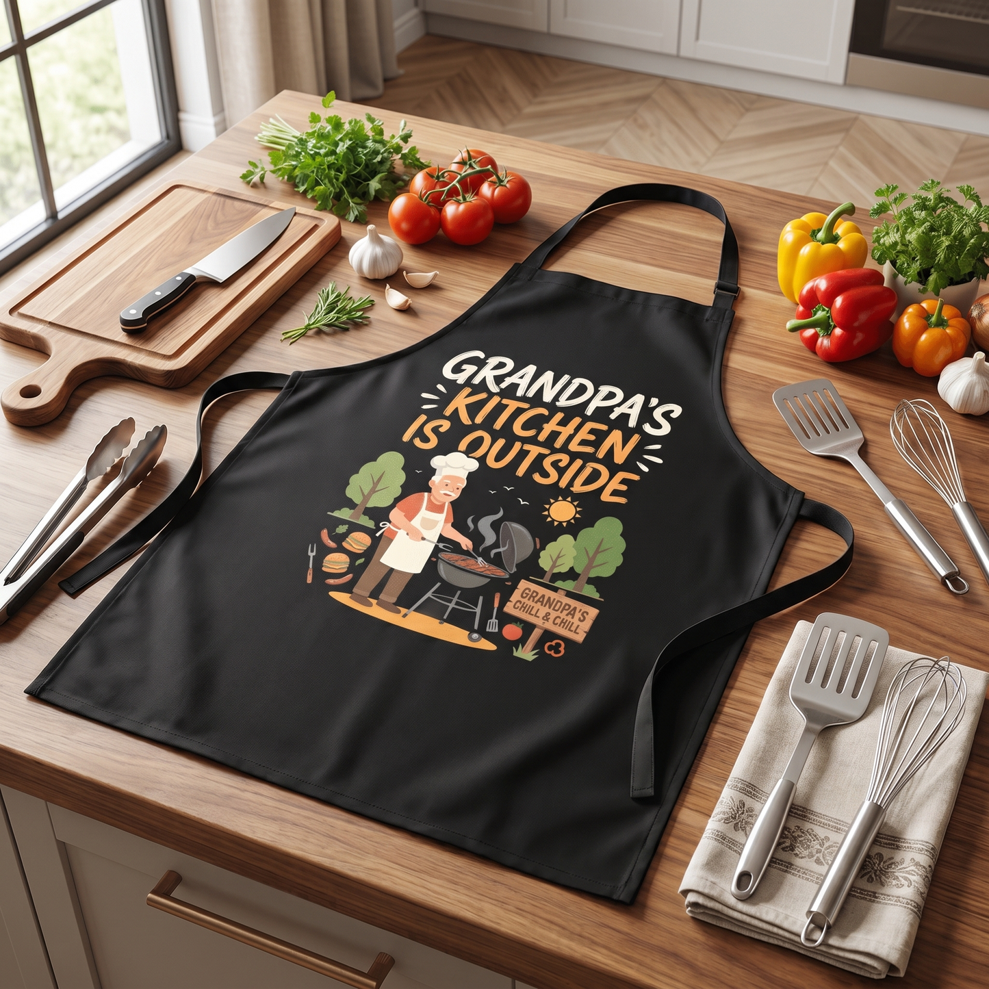 Grandpa's Kitchen Is Outside Apron – Funny BBQ Grilling Apron Gift for Grandpa