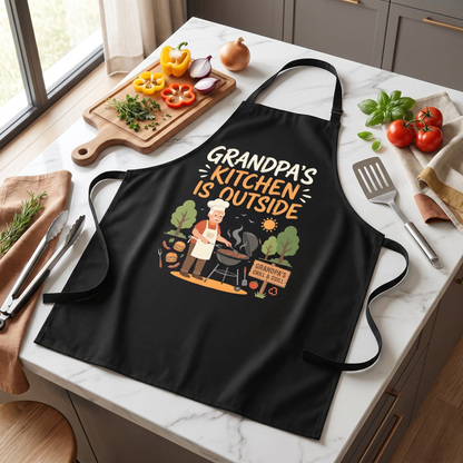 Grandpa's Kitchen Is Outside Apron – Funny BBQ Grilling Apron Gift for Grandpa