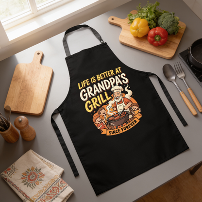 Life Is Better At Grandpa's Grill Apron – Funny BBQ Grilling Apron Gift for Grandpa