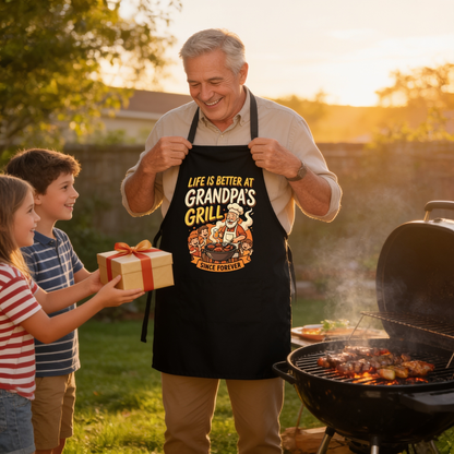 Life Is Better At Grandpa's Grill Apron – Funny BBQ Grilling Apron Gift for Grandpa