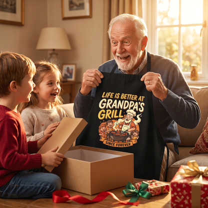 Life Is Better At Grandpa's Grill Apron – Funny BBQ Grilling Apron Gift for Grandpa