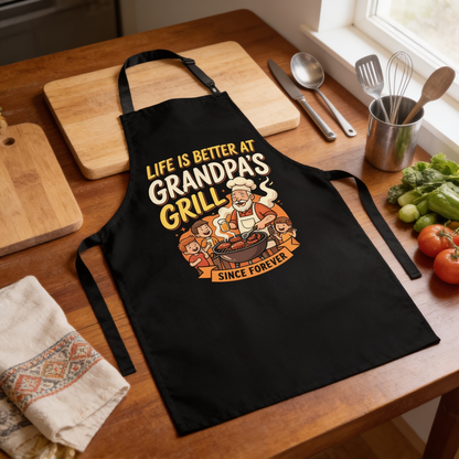Life Is Better At Grandpa's Grill Apron – Funny BBQ Grilling Apron Gift for Grandpa